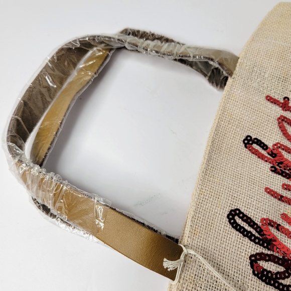 Mud pie Jute Sequin Holiday Reindeer Tote, Gift Bag, Leather Straps, Oh What Fun - Picture 5 of 11